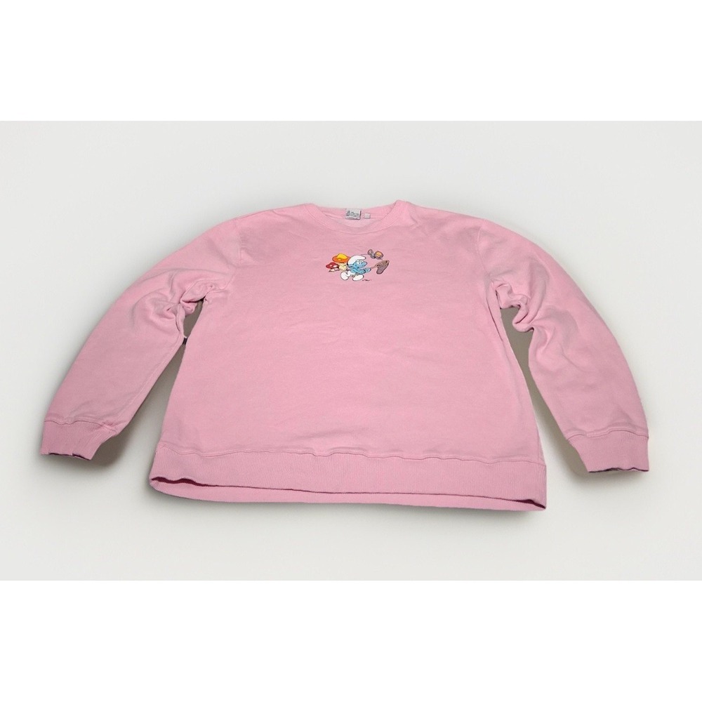 The Smurfs Connect With Nature Pink Graphic Crewneck Sweatshirt Womens Large